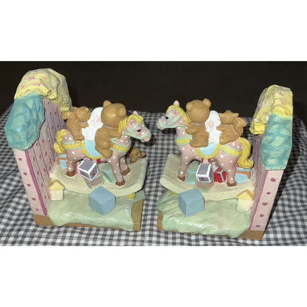 Ceramic Rockinghorse Teddy Bear, Rabbit, Squirrel, Bookends Vintage Adorable